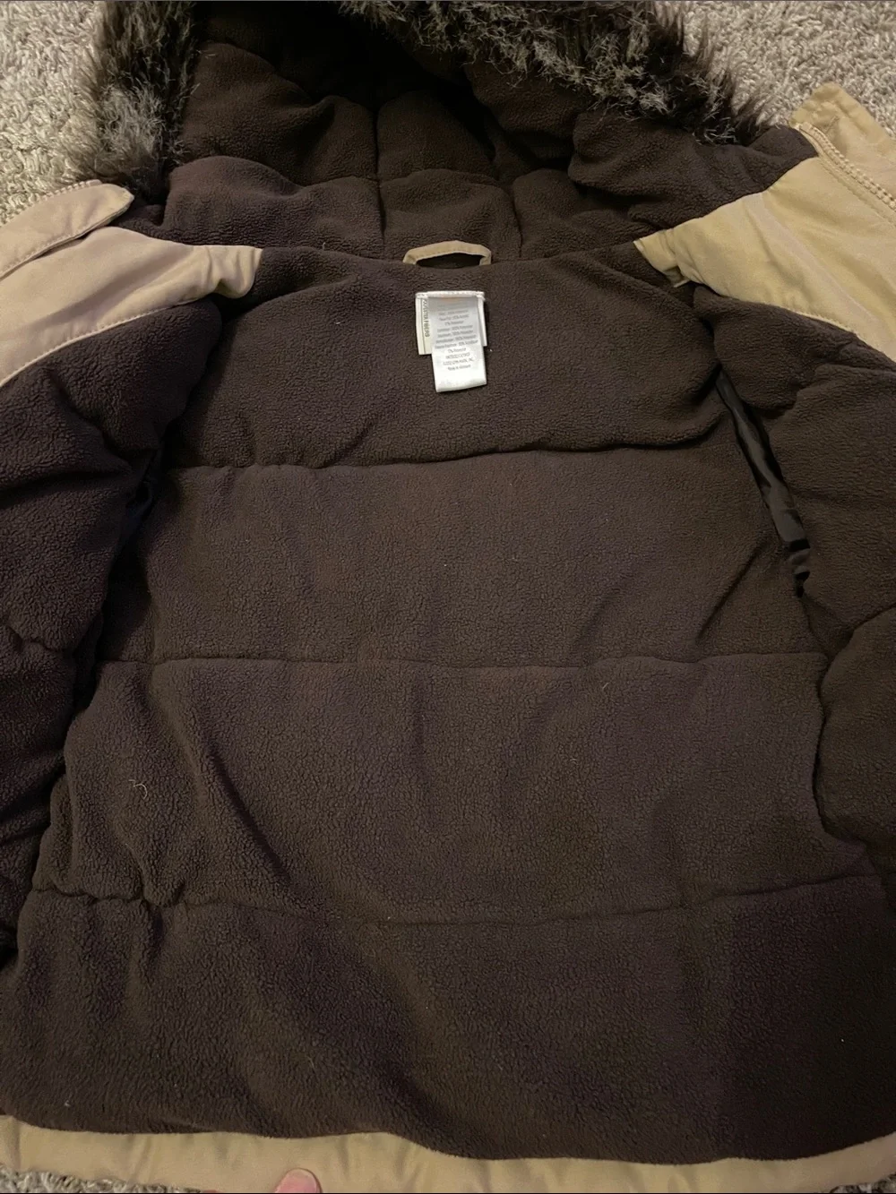 Gymboree Tan Hooded Puffer Coat with Faux Fur Trim 2-3 t